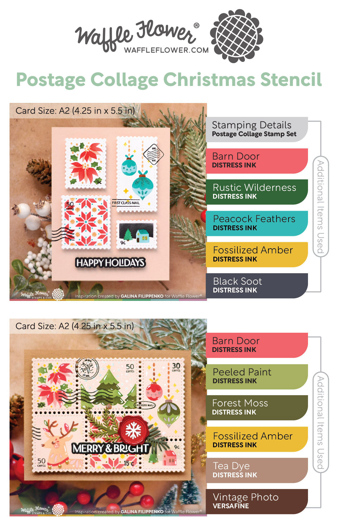 Waffle Flower: Postage Collage Christmas | Stencil, image size:1126x1750