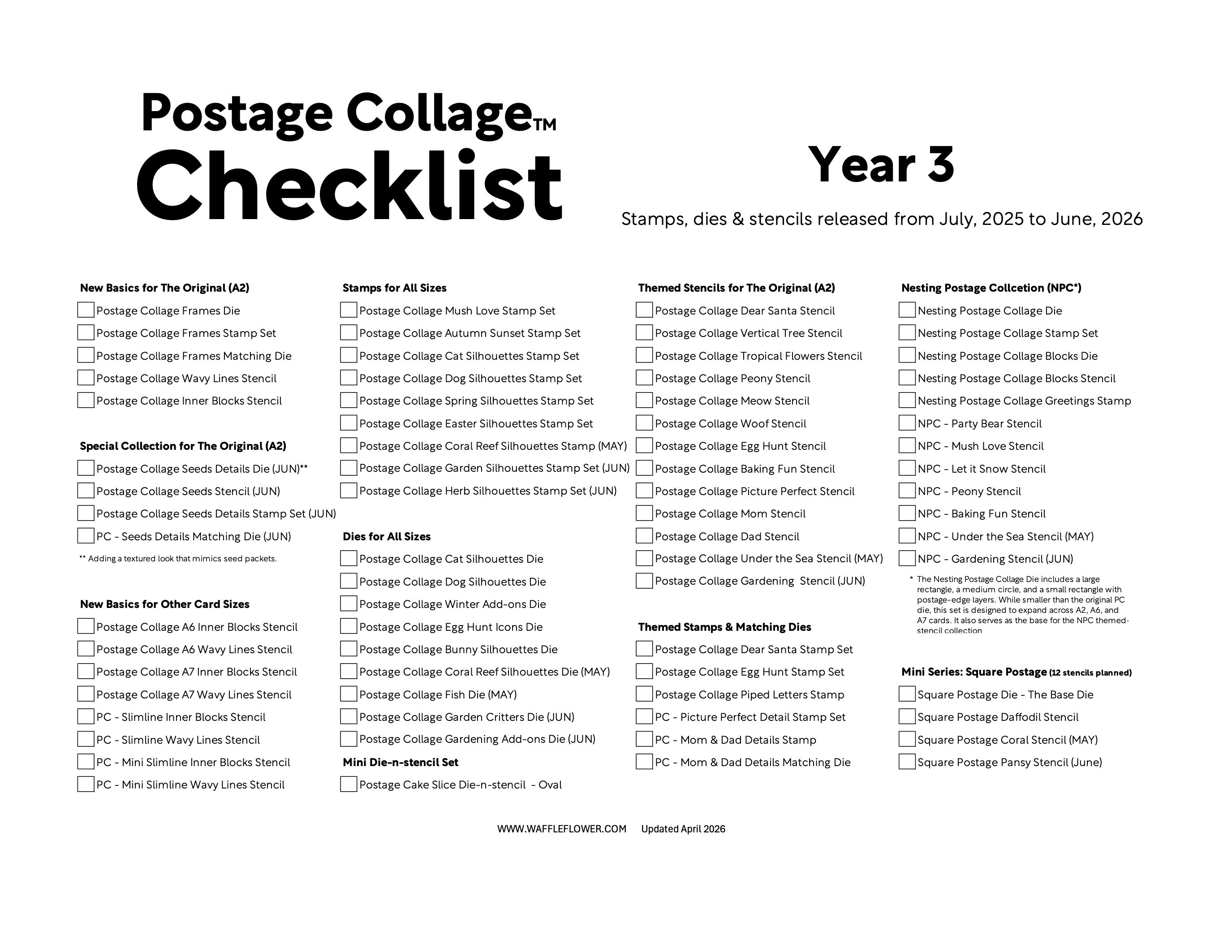 Postage Collage Checklist for Year 3 – WaffleFlower.com