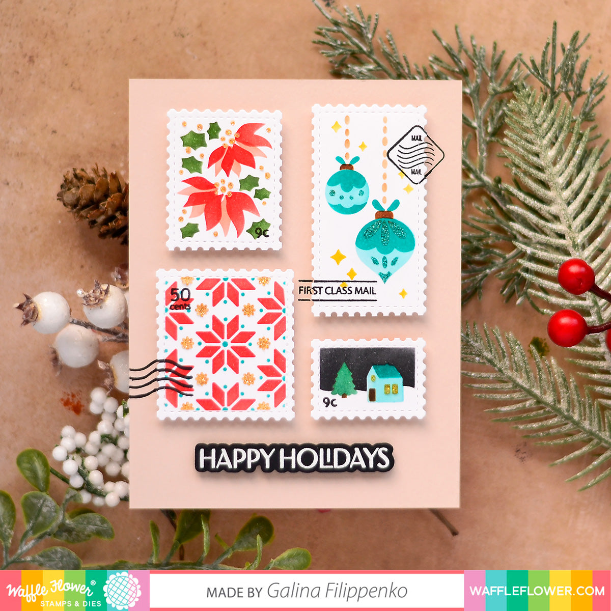 Postage Collage Christmas Stencil WaffleFlower postage-collage-christmas-stencil-waffleflower