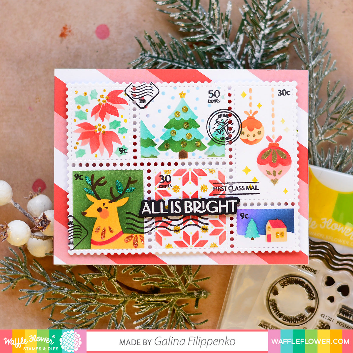 Waffle Flower: Postage Collage Christmas | Stencil