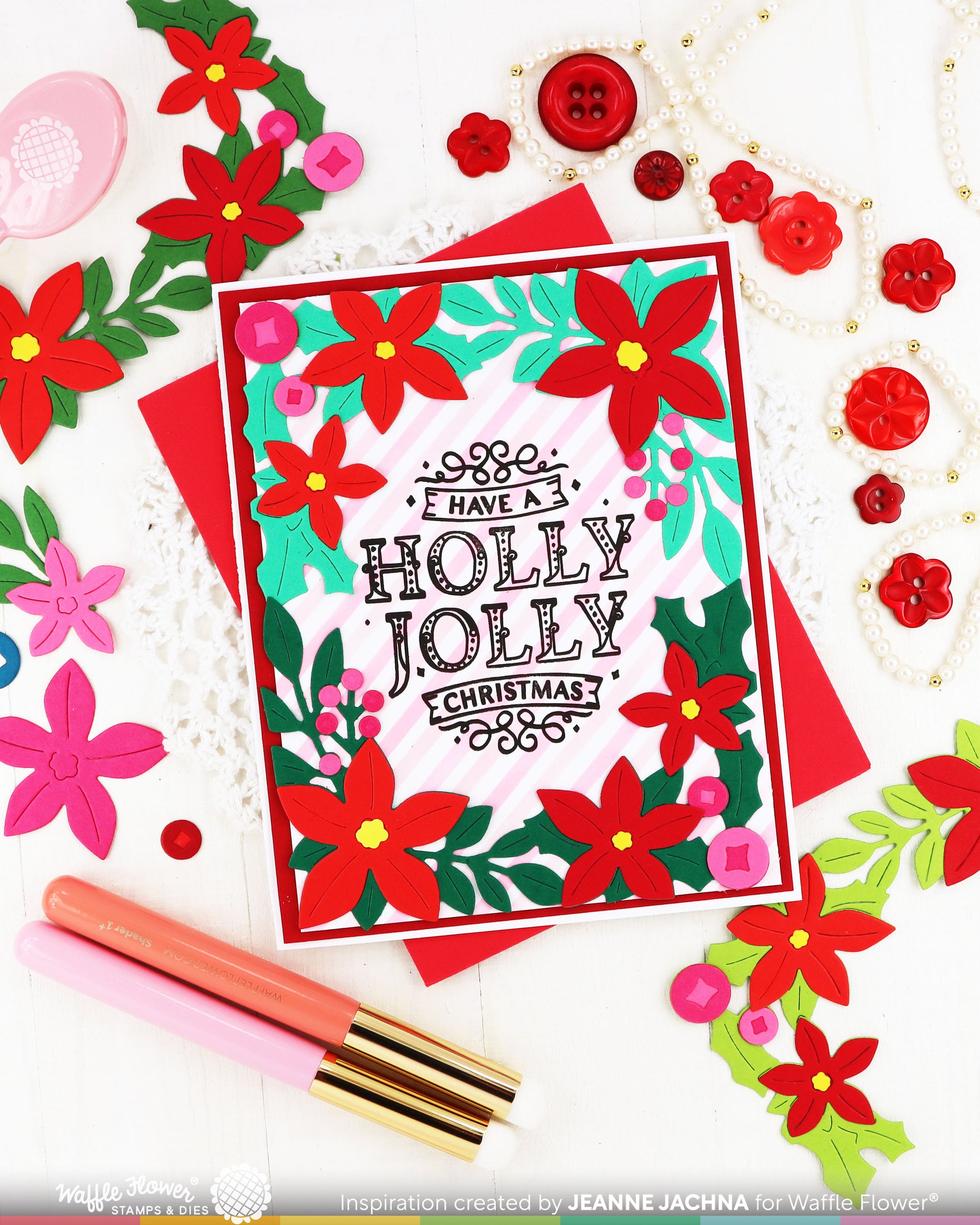 Poinsettia Frame Sentiments Stamp Set – WaffleFlower.com